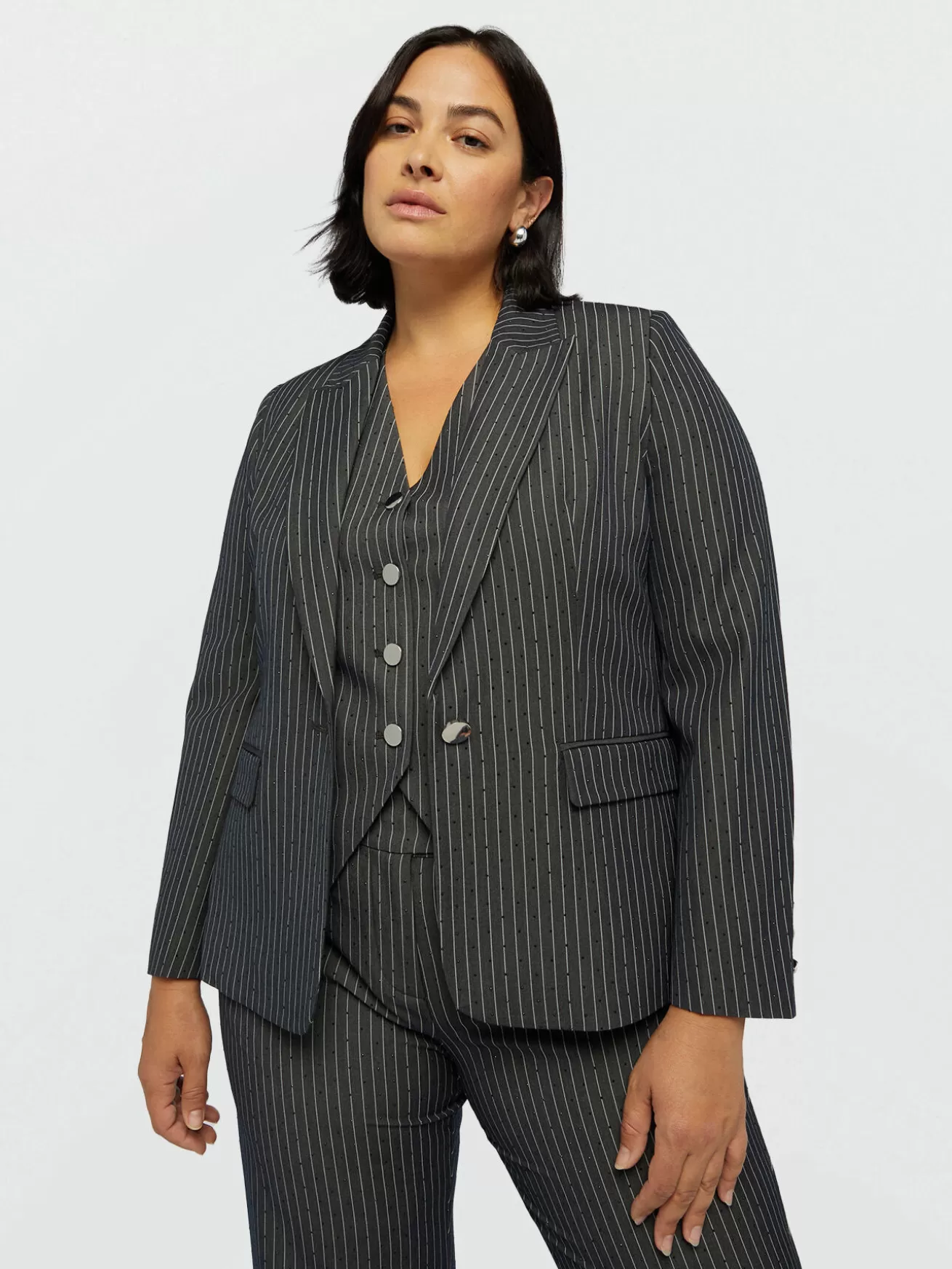 Clearance Fiorella Rubino Blazer In Tessuto Gessato Grigio