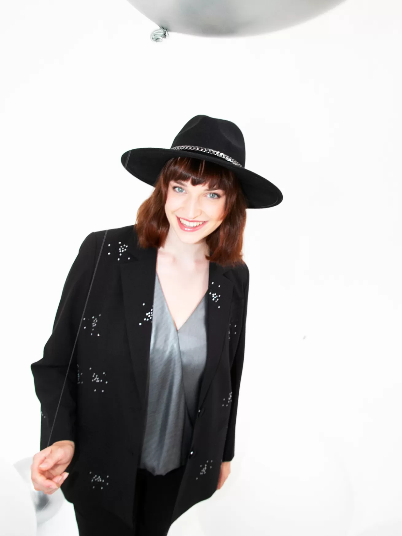 Sale Fiorella Rubino Blazer Lungo Con Punti Luce Nero
