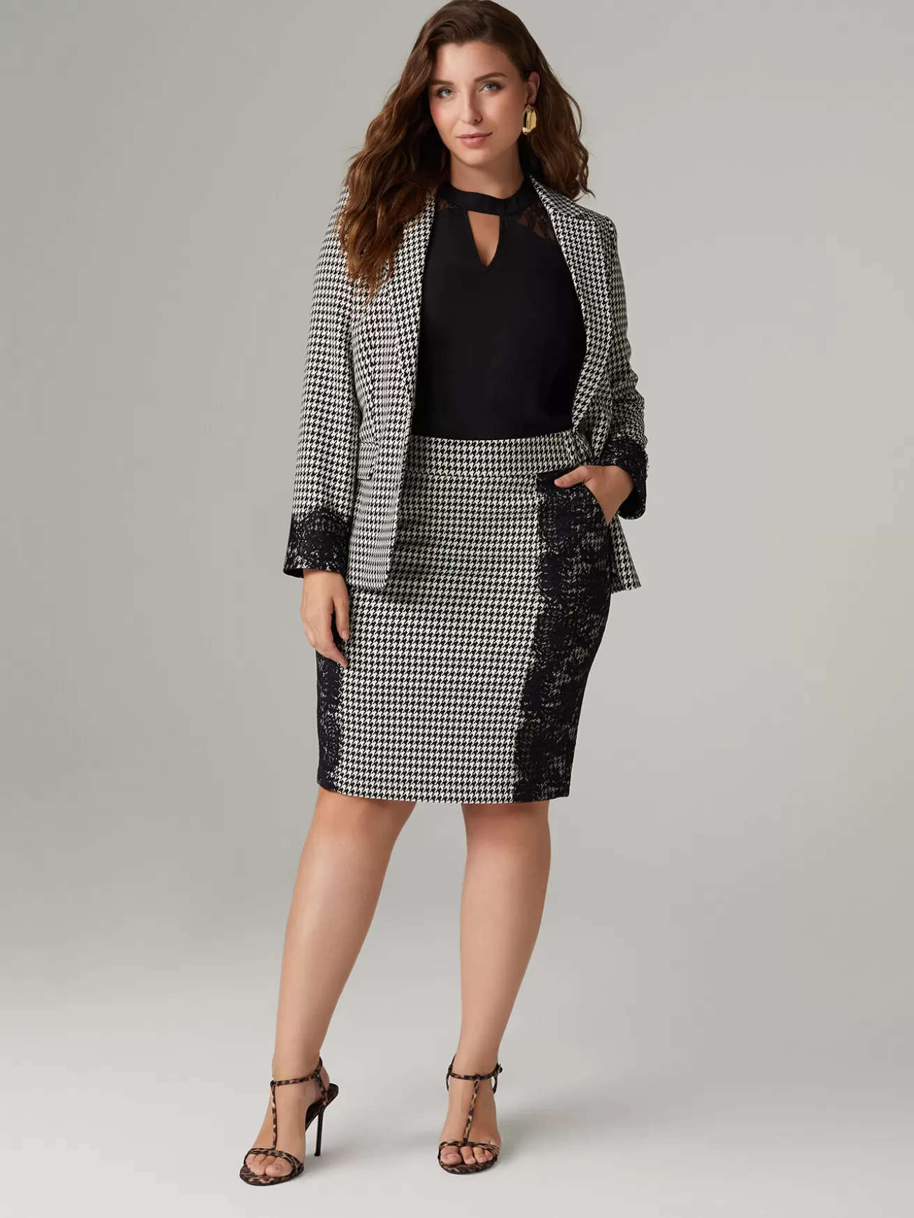 Store Fiorella Rubino Blazer Pied De Poule Con Pizzo Nero