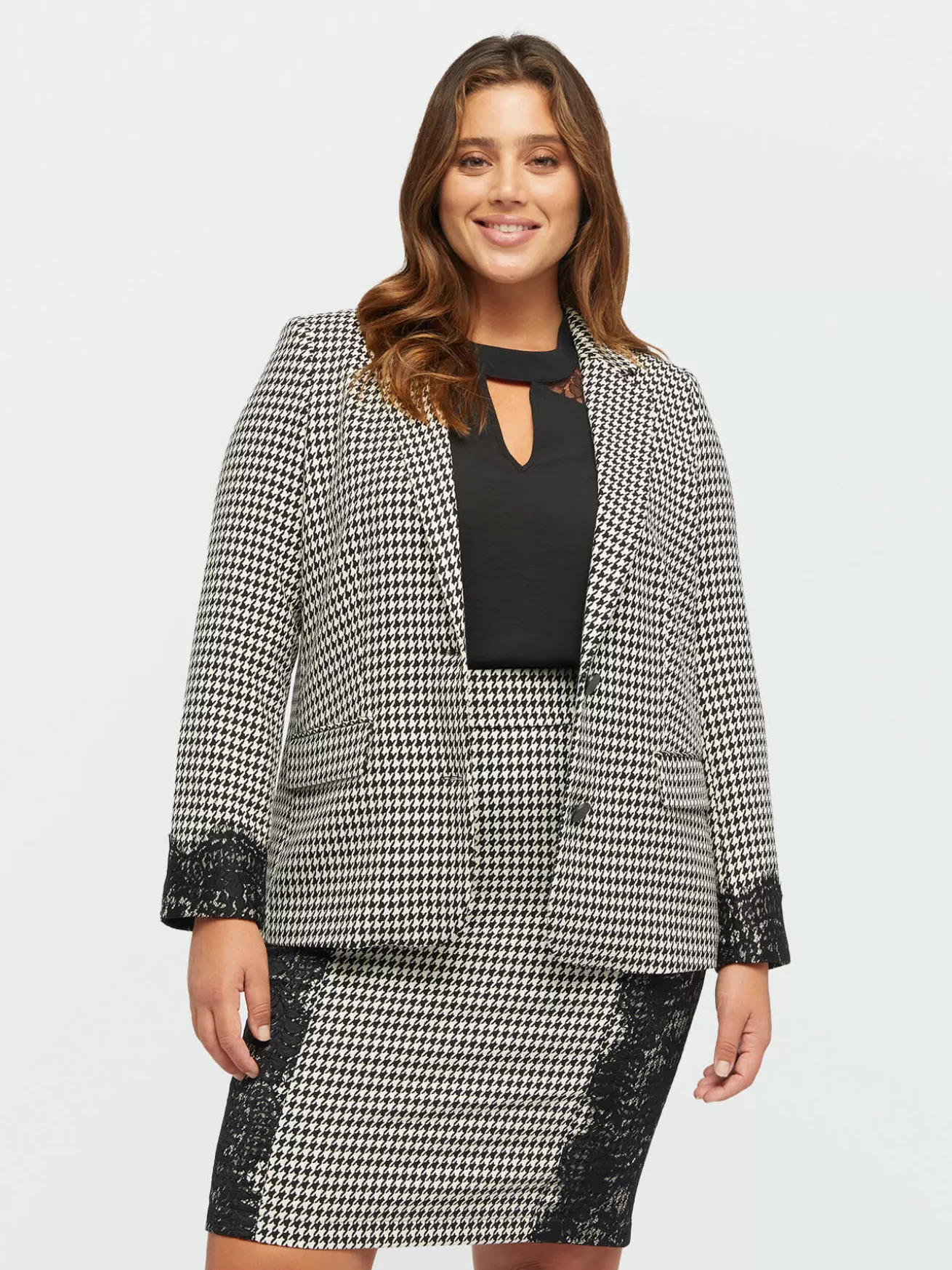 Store Fiorella Rubino Blazer Pied De Poule Con Pizzo Nero