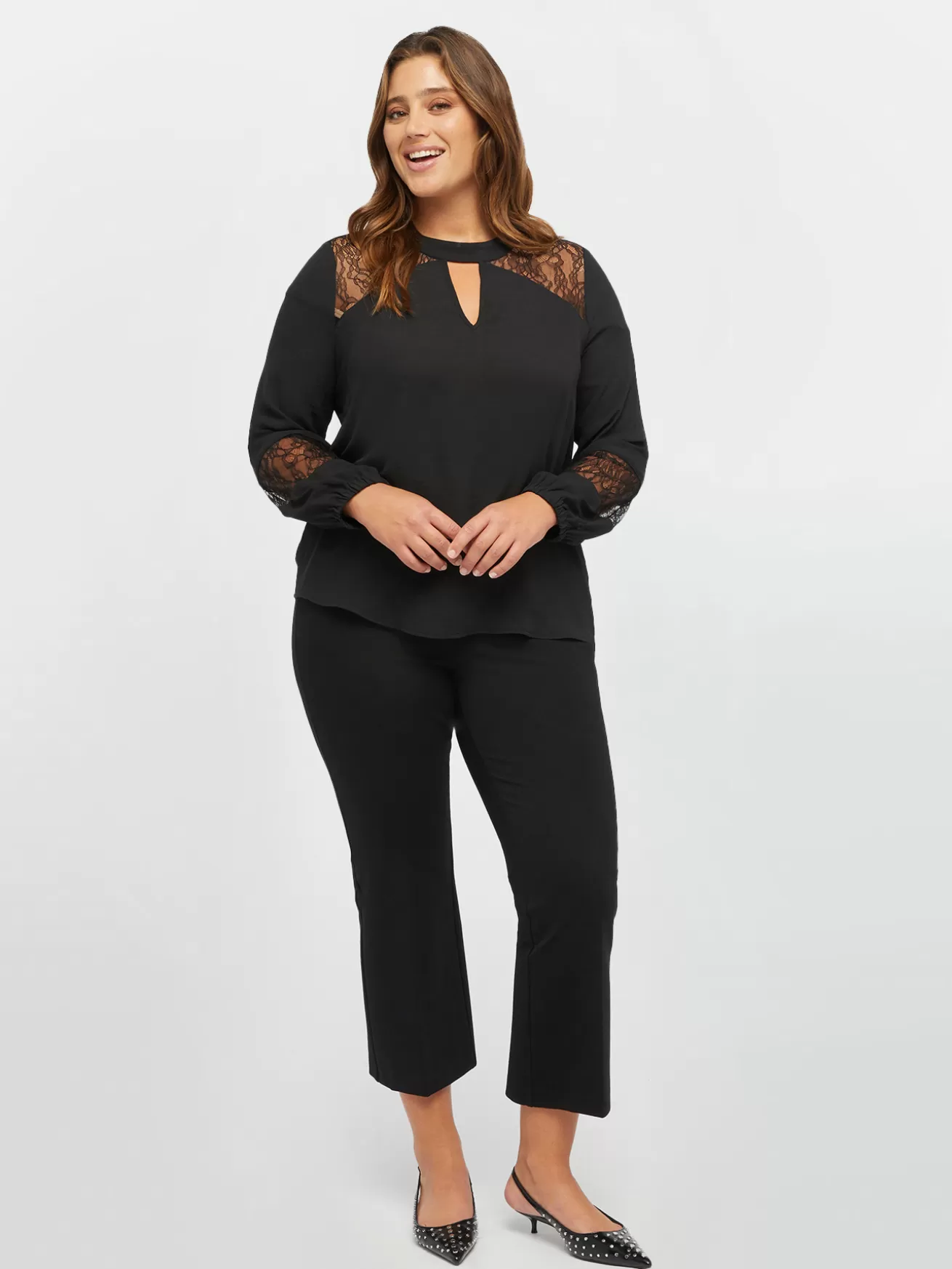 New Fiorella Rubino Blusa Con Inserti In Pizzo Nero