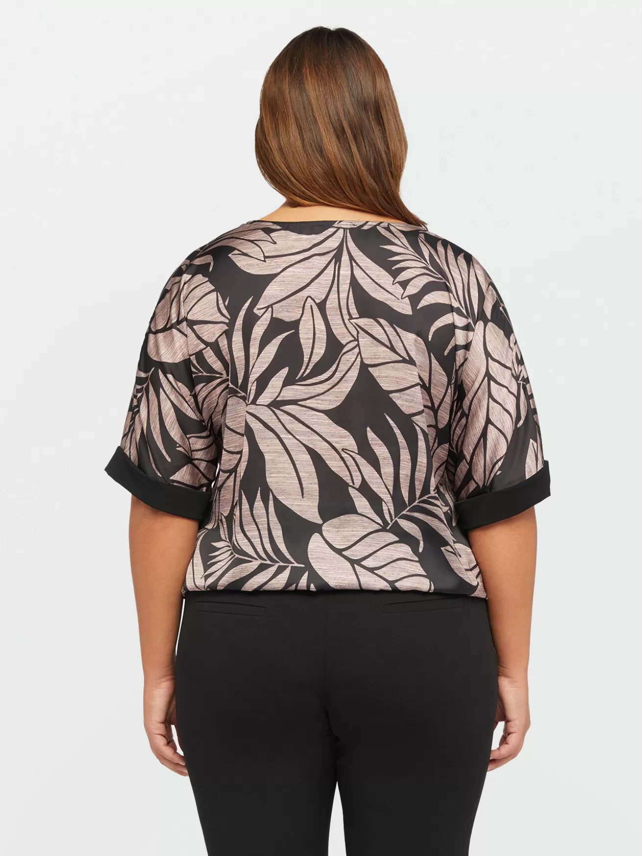 Flash Sale Fiorella Rubino Blusa In Satin Dalla Stampa Foliage Nero
