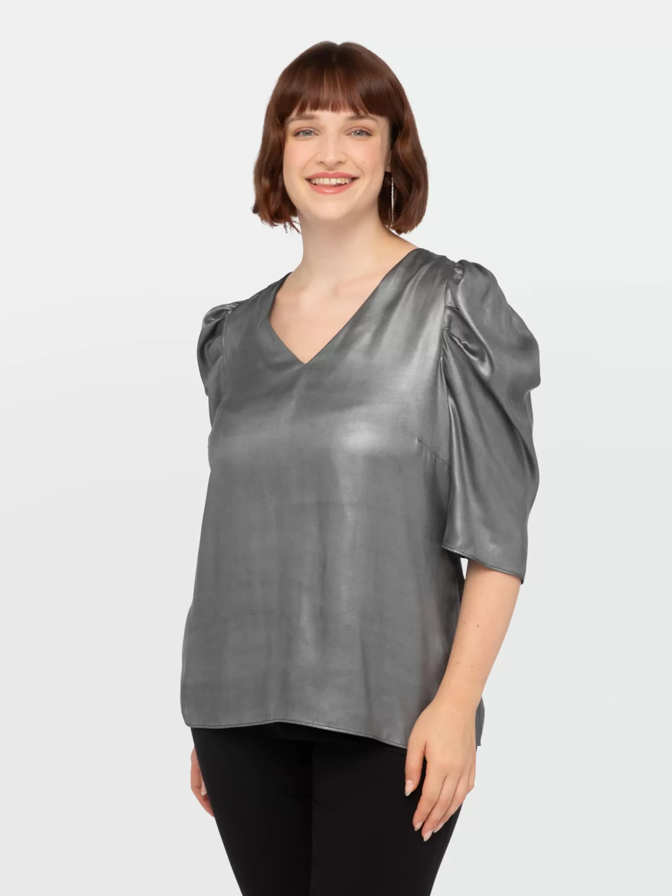 Cheap Fiorella Rubino Blusa In Tessuto Spalmato Con Scollo A V Argento
