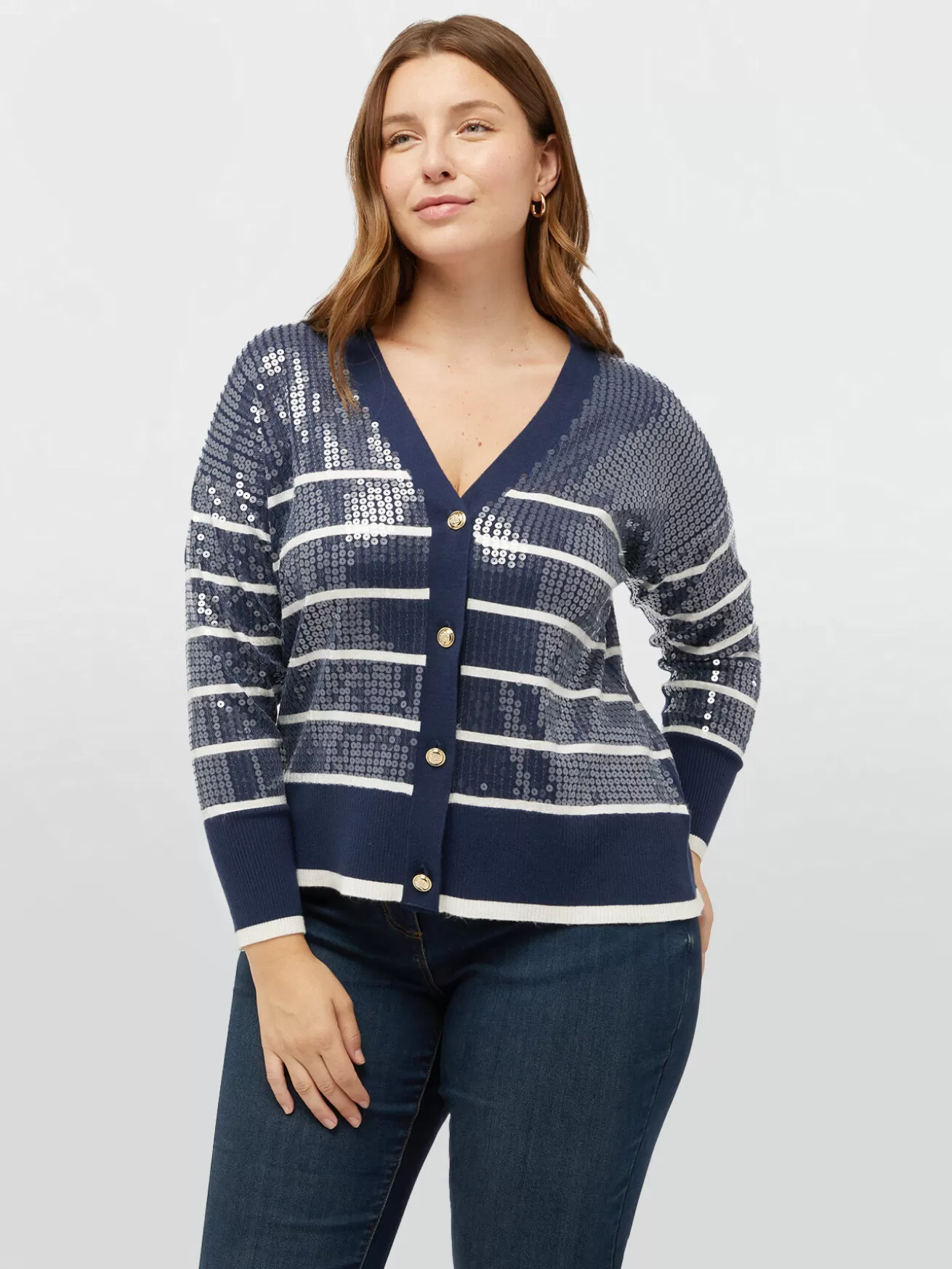 Fashion Fiorella Rubino Cardigan A Righe Full Paillettes Blu