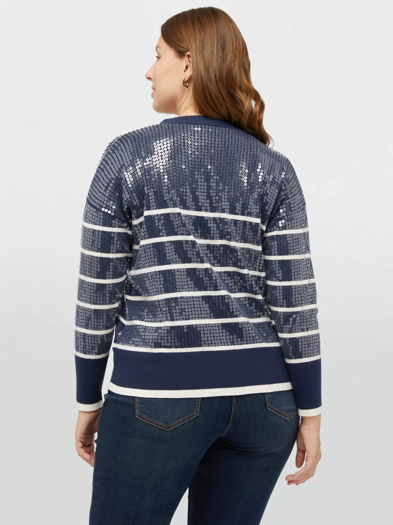 Fashion Fiorella Rubino Cardigan A Righe Full Paillettes Blu
