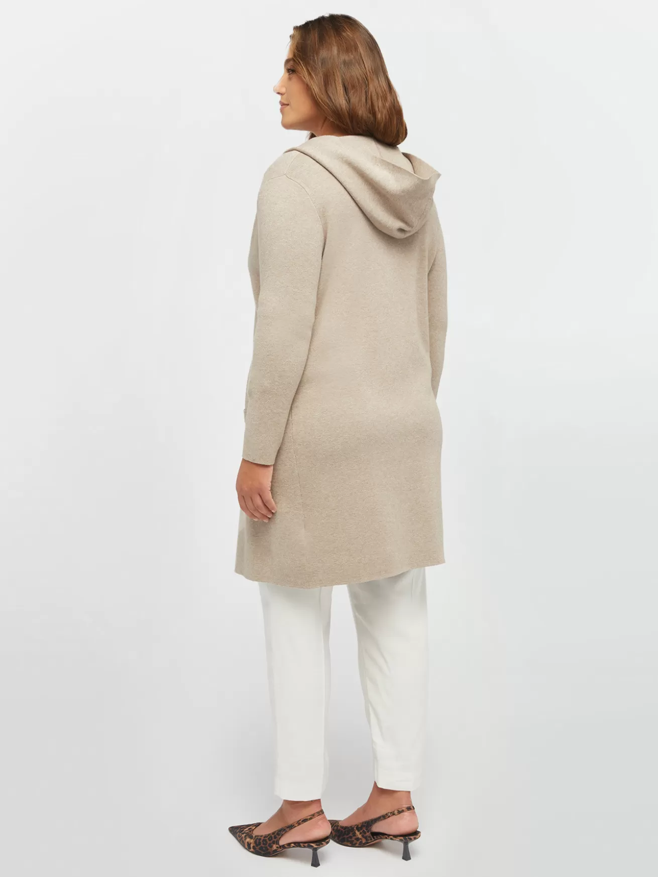 Shop Fiorella Rubino Cardigan Lungo Con Cappuccio Beige