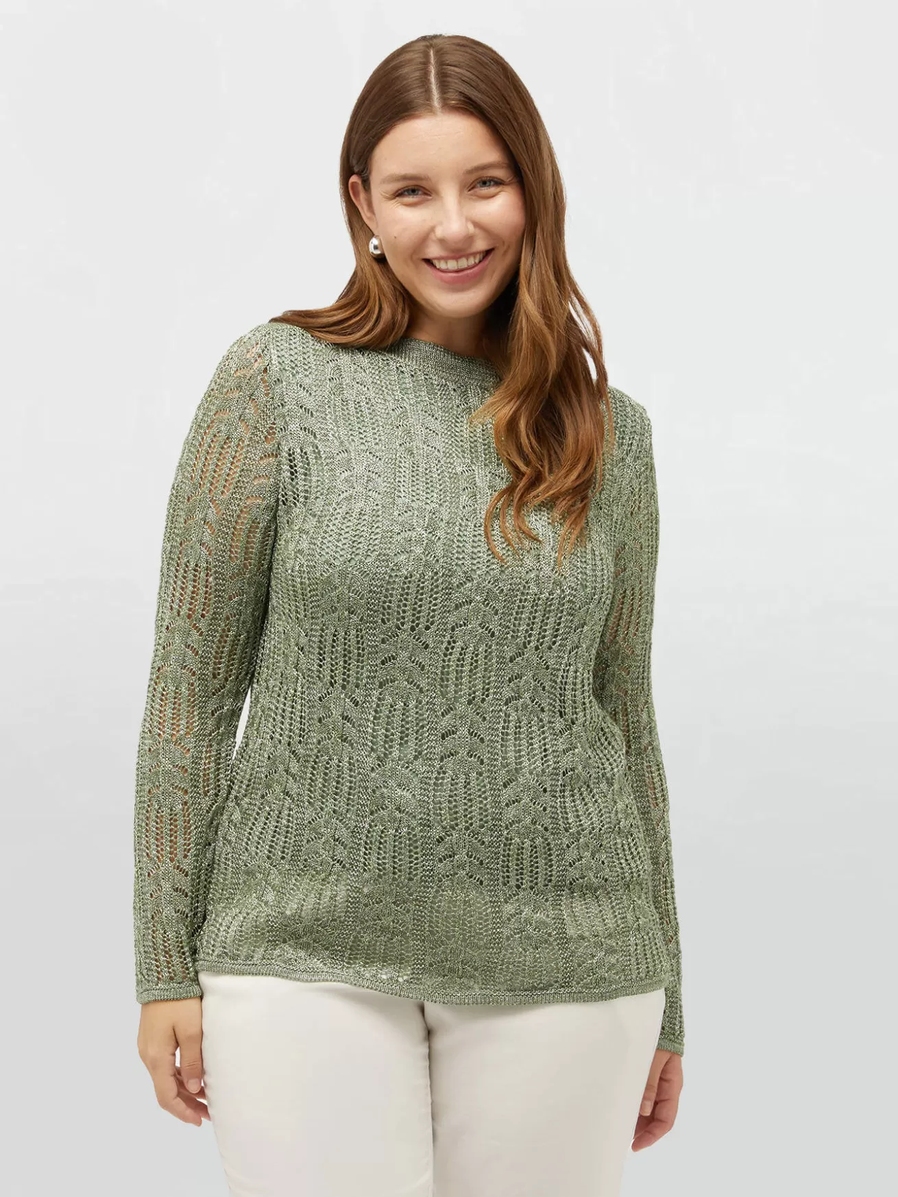 Shop Fiorella Rubino Maglia Lurex Traforata Verde chiaro