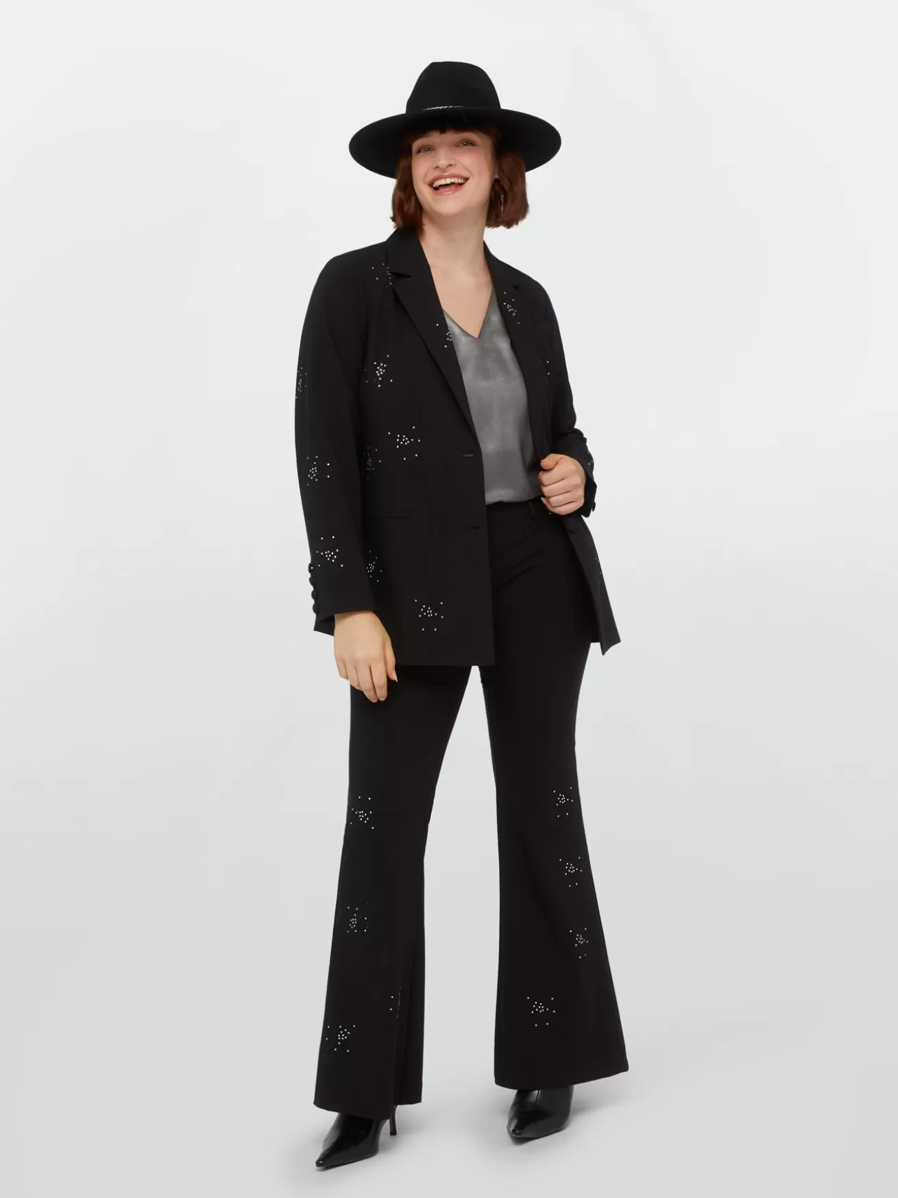 Outlet Fiorella Rubino Pantaloni Flare Con Punti Luce Nero