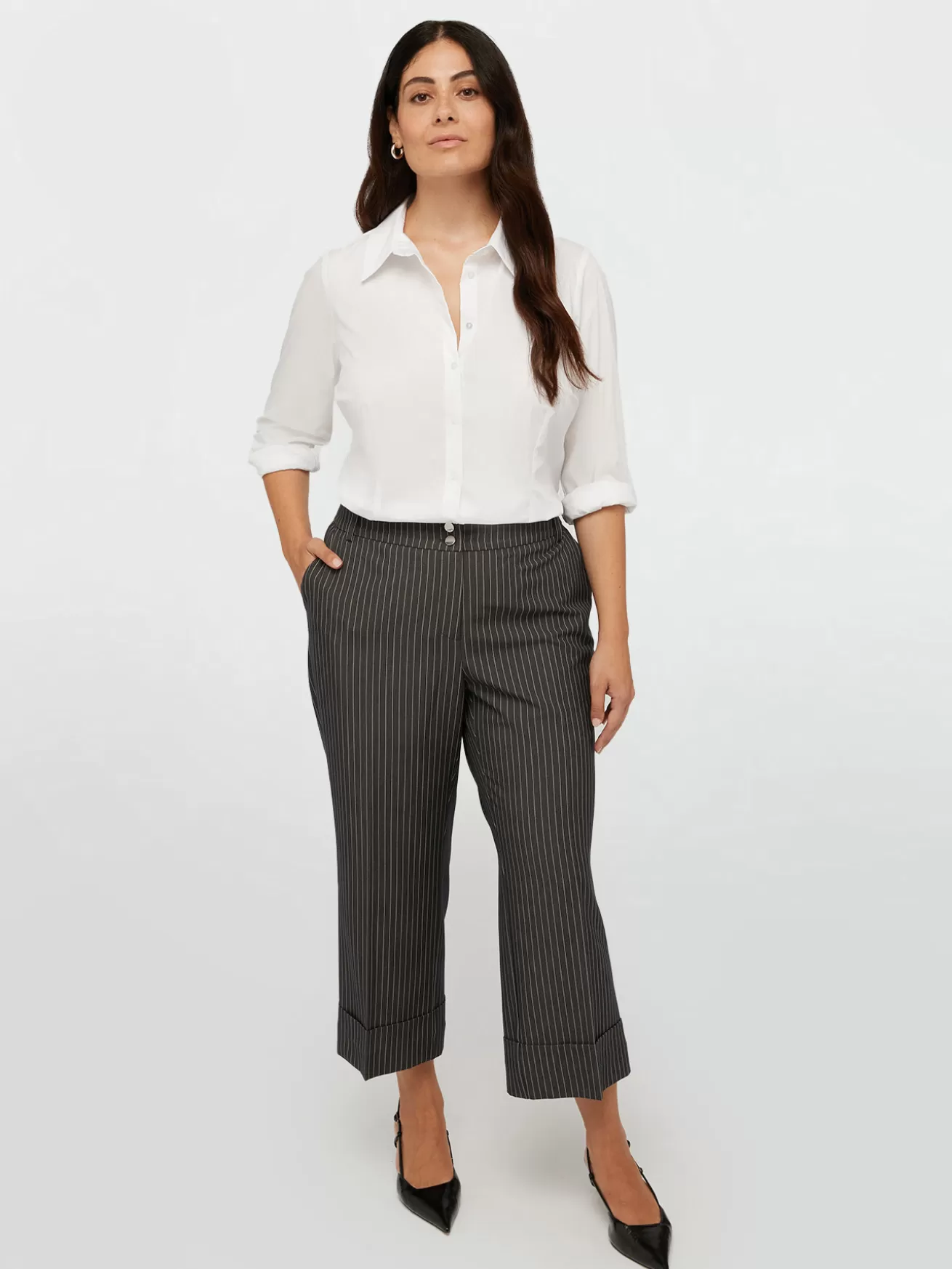 Shop Fiorella Rubino Pantaloni Gessati Grigio