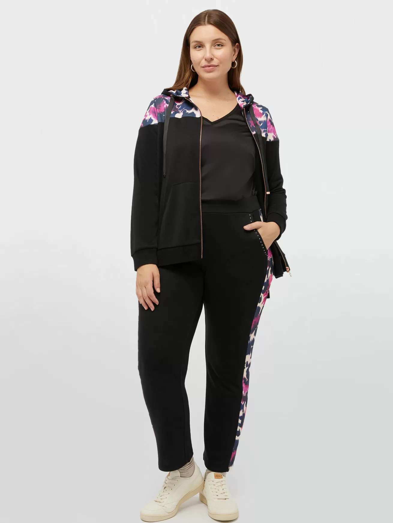 New Fiorella Rubino Pantaloni In Felpa Con Bordi Stampati Nero