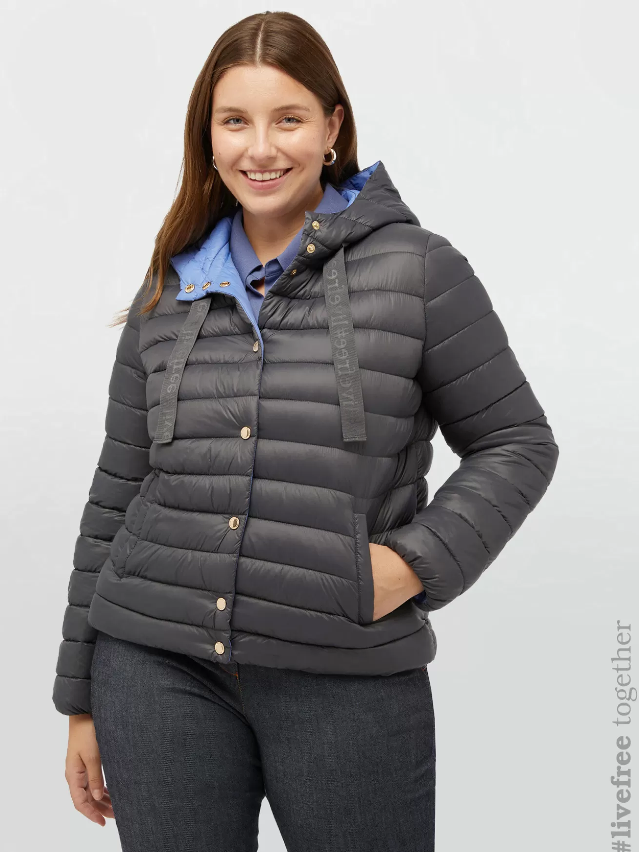 Shop Fiorella Rubino Piumino Leggero Con Cappuccio In Sorona® Aura Grigio