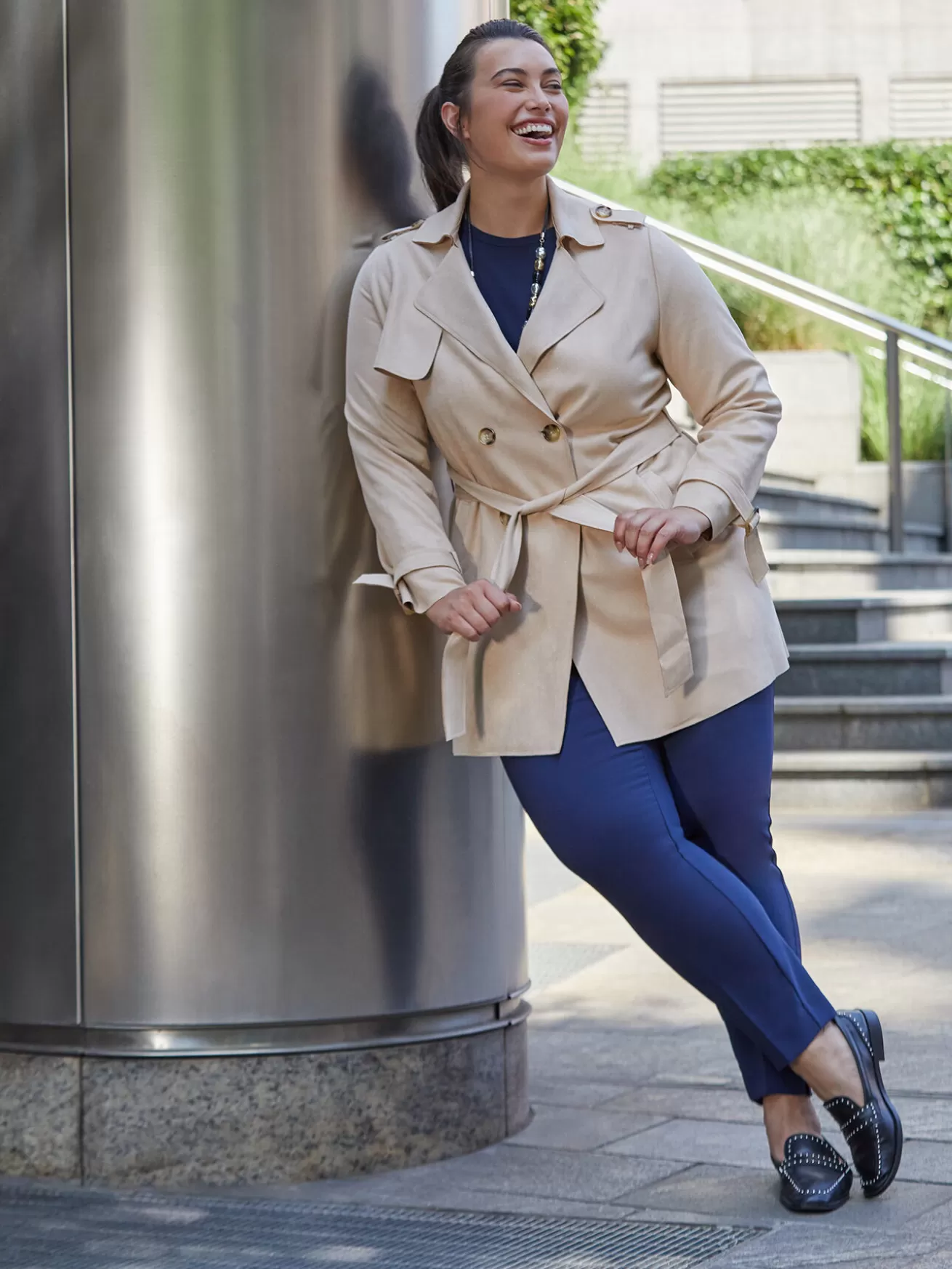 Hot Fiorella Rubino Trench In Tessuto Scuba Beige