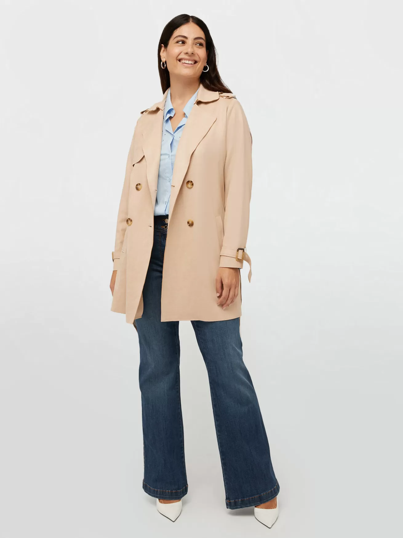 Hot Fiorella Rubino Trench In Tessuto Scuba Beige