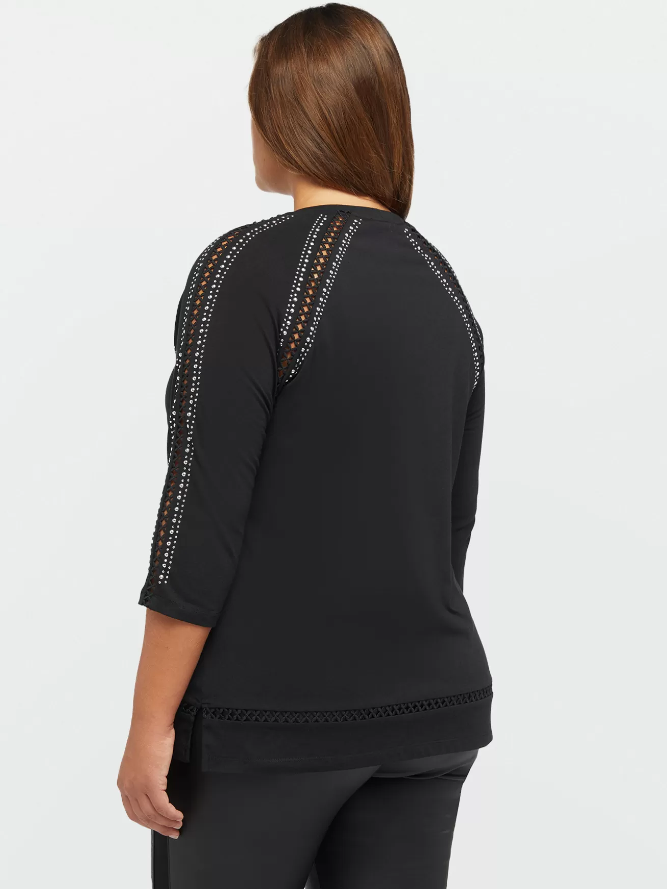 Discount Fiorella Rubino T-shirt Con Borchie E Bordi A Rete Nero