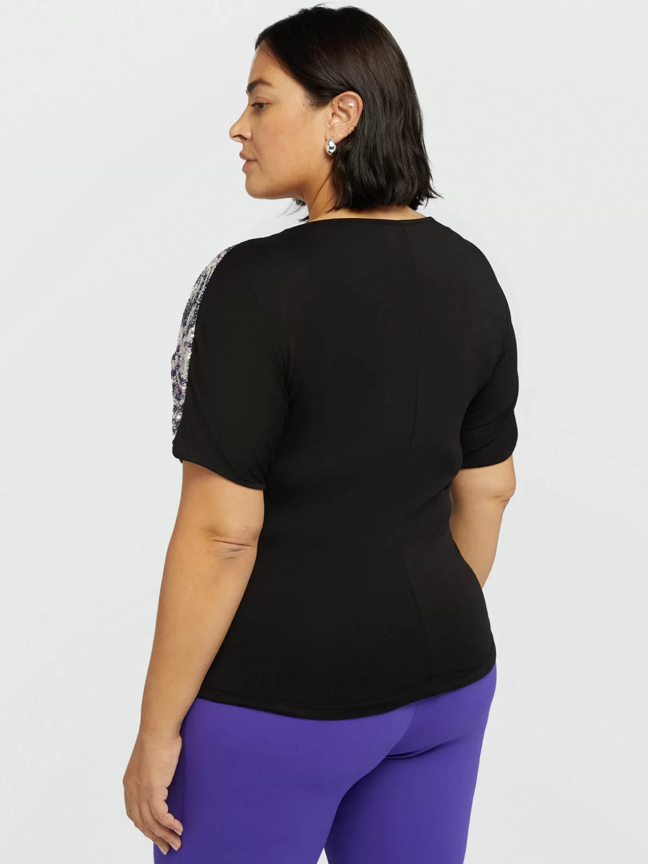 Clearance Fiorella Rubino T-shirt Con Ricamo Full Paillettes Nero