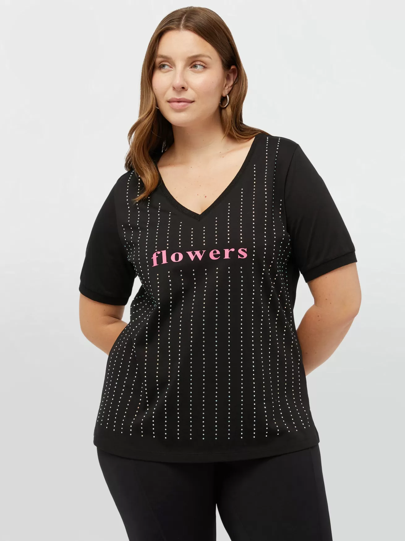 Fashion Fiorella Rubino T-shirt Con Scritta E Strass Nero