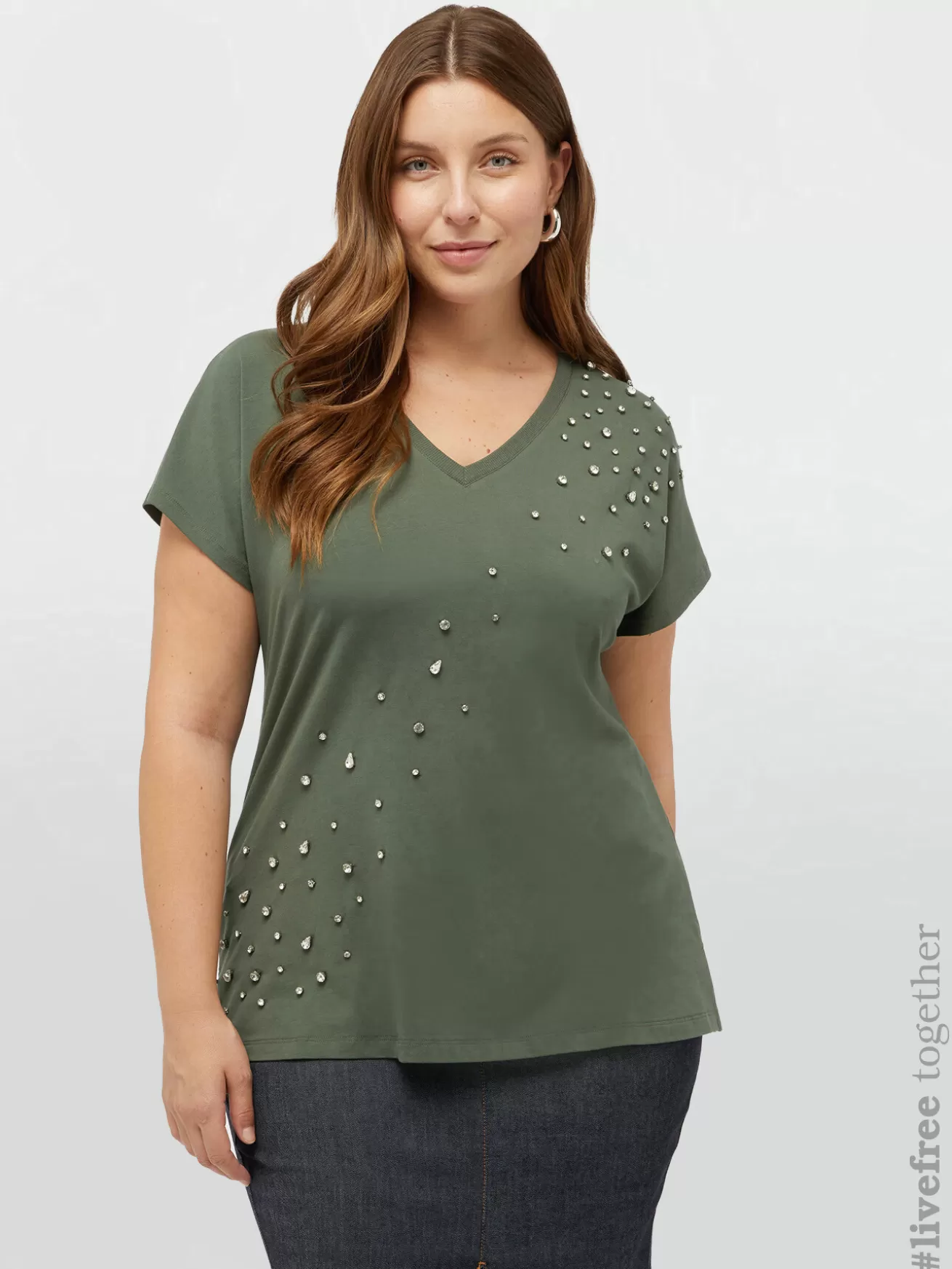 Discount Fiorella Rubino T-shirt Con Strass Ricamati Verde militare