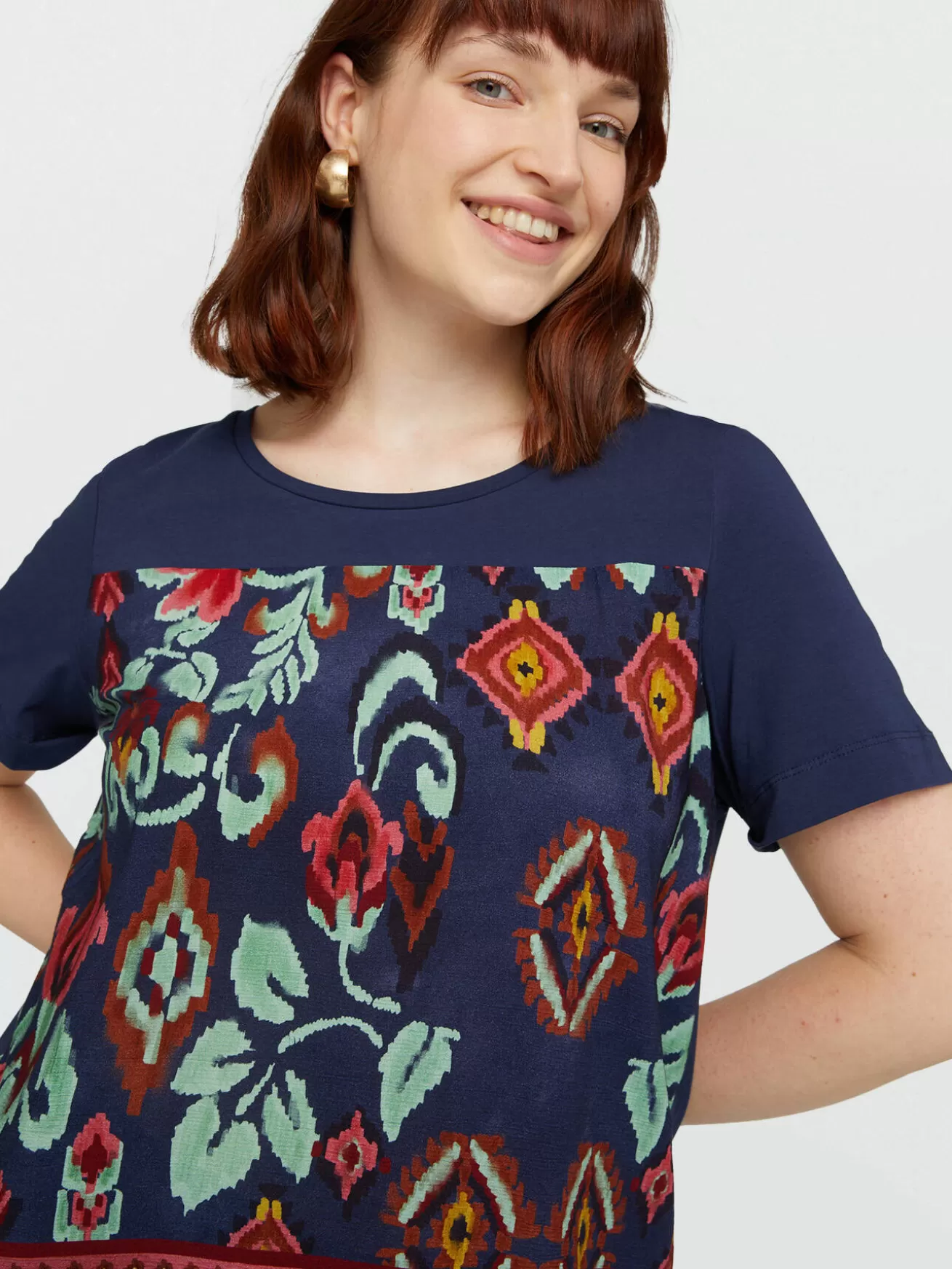 Shop Fiorella Rubino T-shirt In Due Tessuti Con Stampa Blu