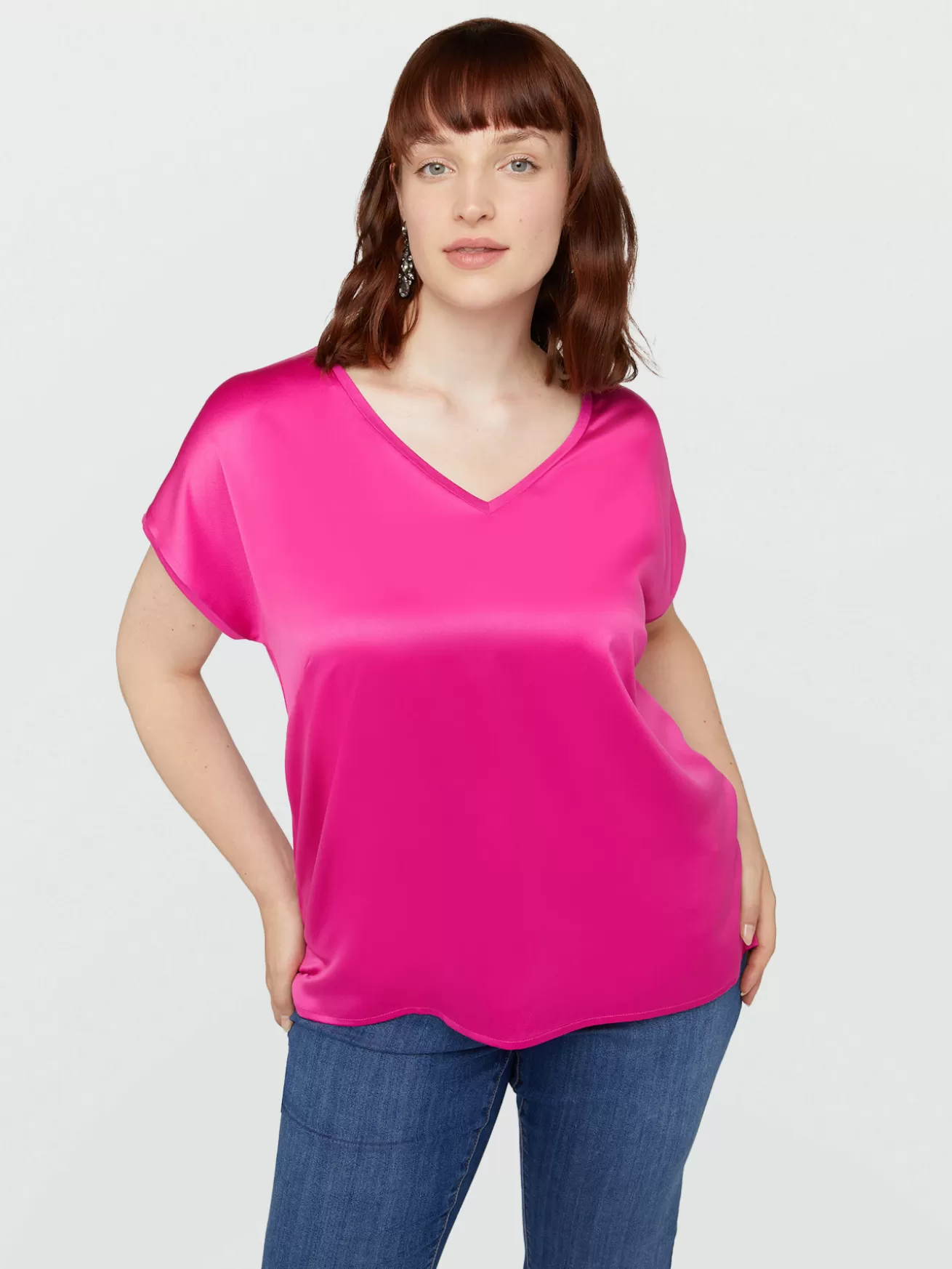 Outlet Fiorella Rubino T-shirt In Raso E Jersey Fucsia