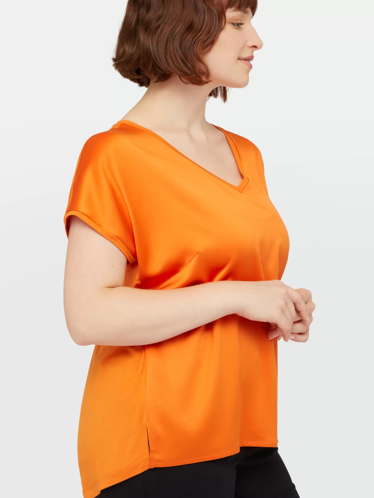 Fashion Fiorella Rubino T-shirt In Raso E Jersey Arancione