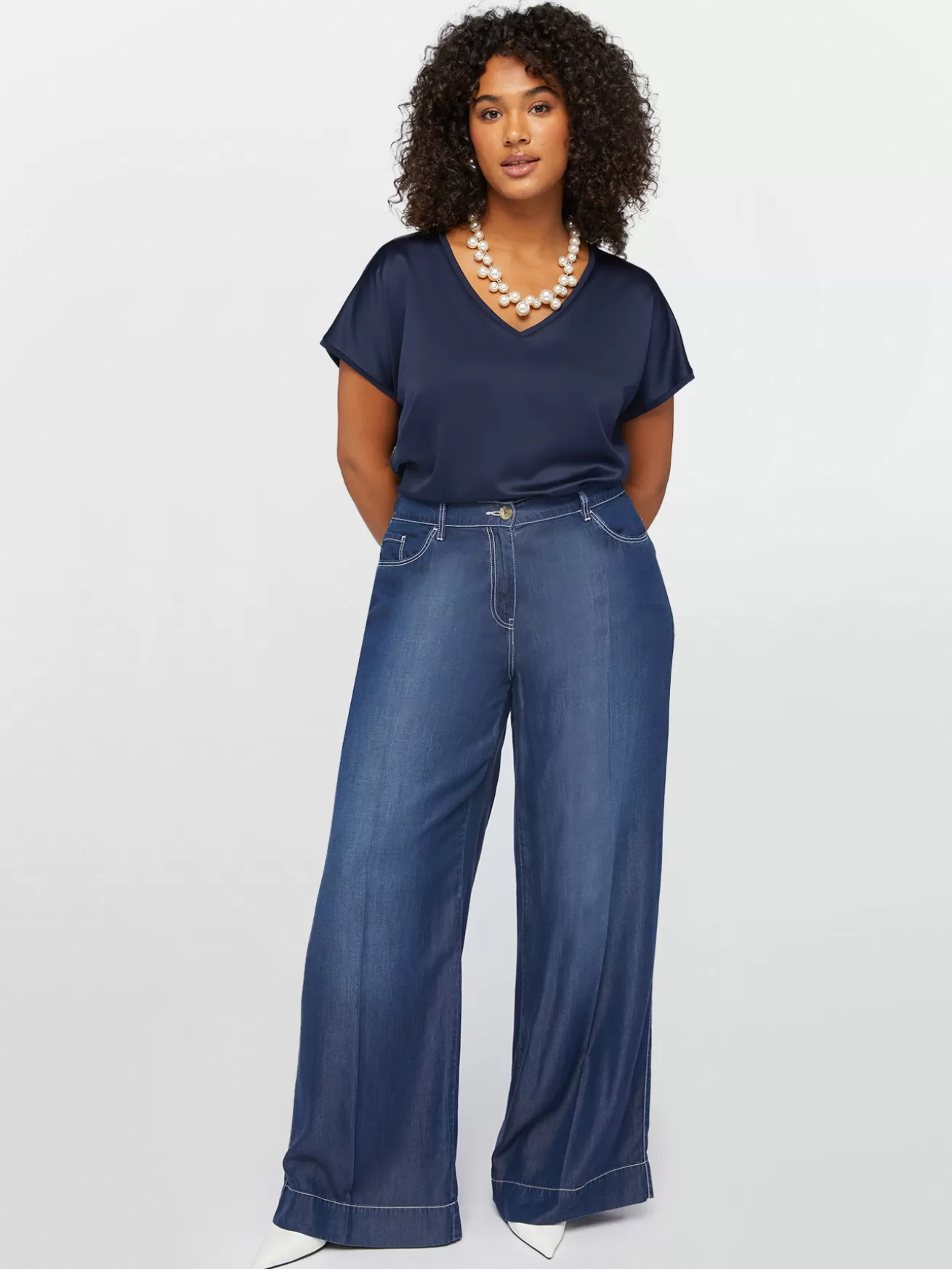 Clearance Fiorella Rubino T-shirt In Raso E Jersey Blu