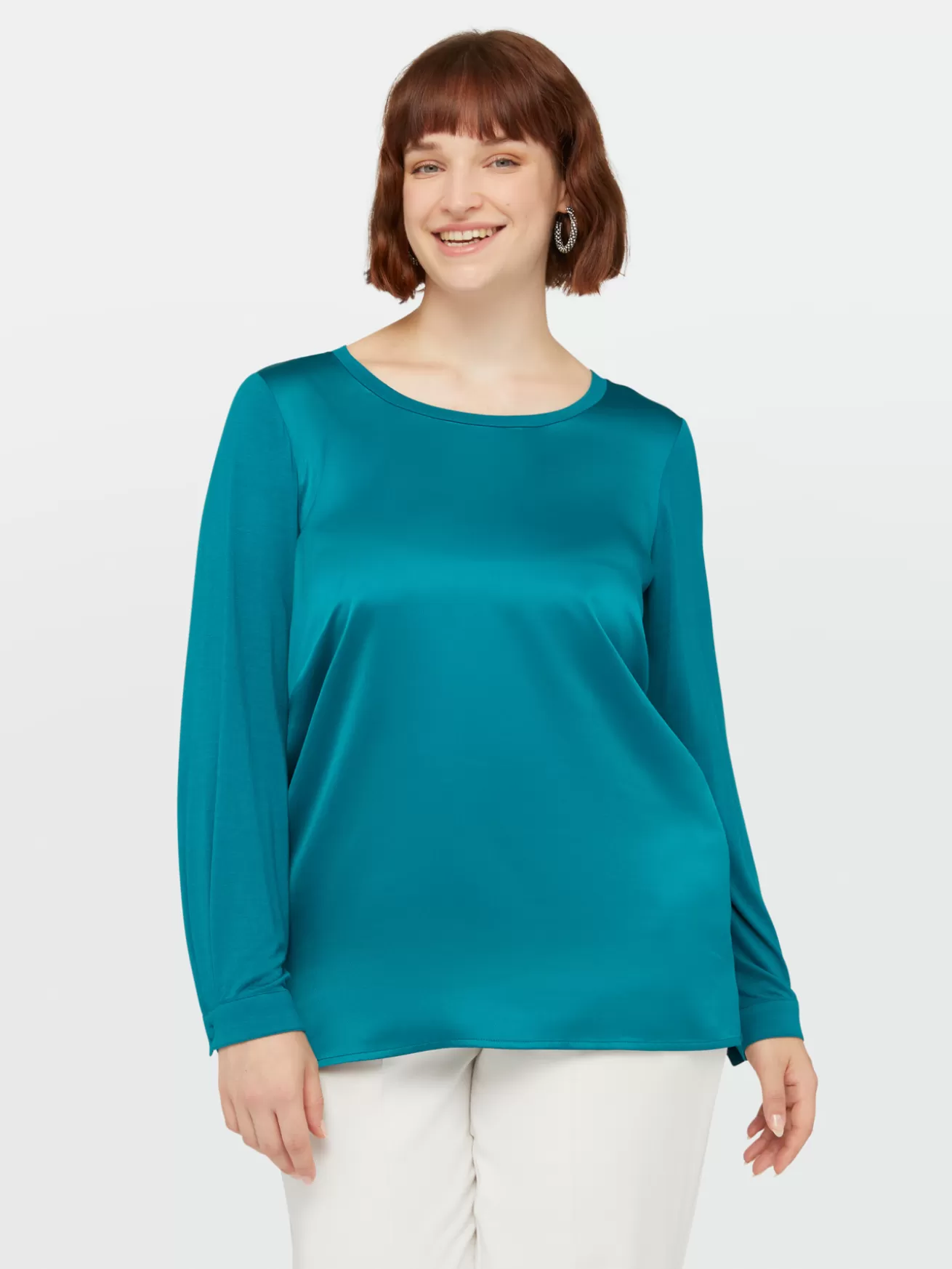 Sale Fiorella Rubino T-shirt Maniche Lunghe In Due Tessuti Ottanio