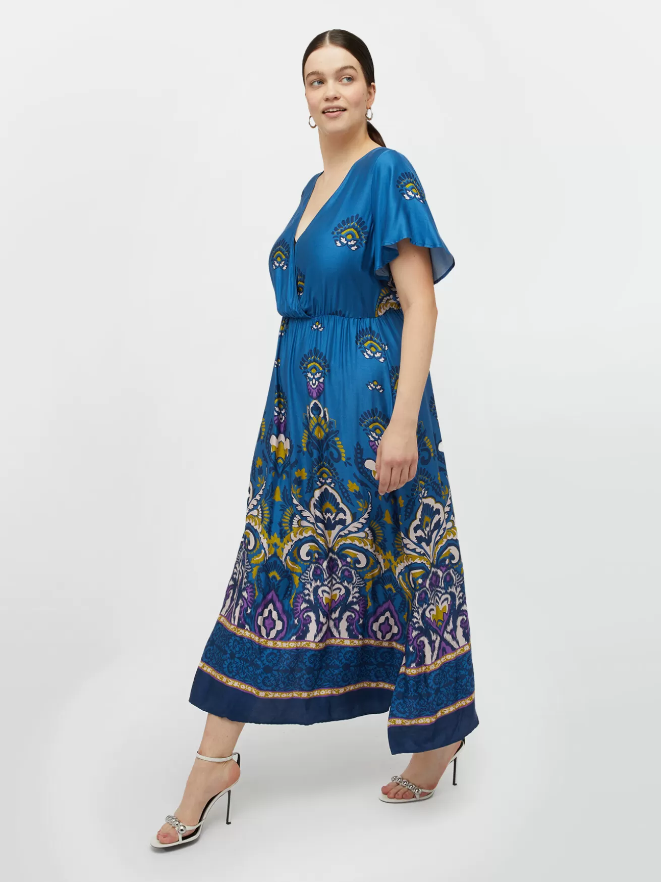Online Fiorella Rubino Vestito Lungo In Raso Stampato Blu