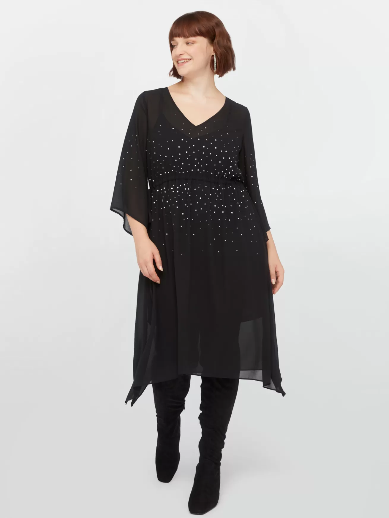 New Fiorella Rubino Vestito Midi Con Punti Luce Nero